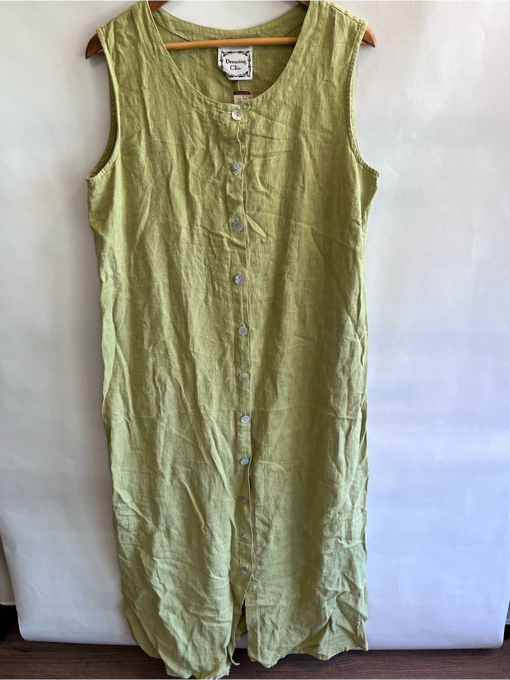 Vintage Dressing Clio Green Linen Maxi Sleeveless Dress NWT